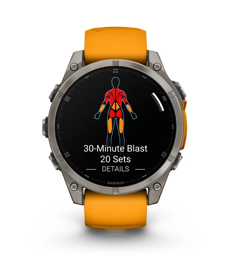 Умные часы Garmin Fenix 8, 47 мм, AMOLED, Sapphire Titanium with spark orange/graphite silicone band